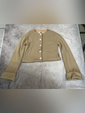 Missguided + Beige Ribbed Button-Up Cropped Cardigan